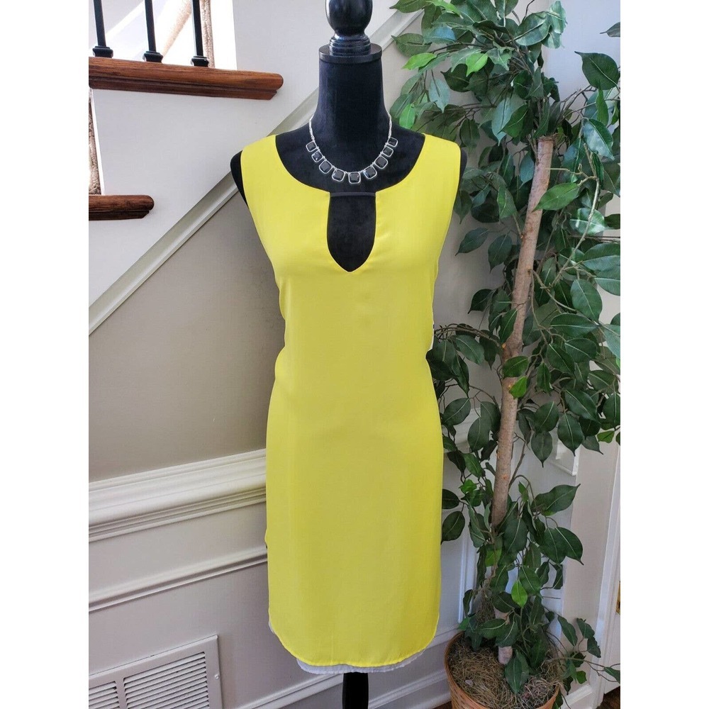 Bar III Women's Yellow Polyester Round Neck Sleeveless Knee Length Dress Size XL
